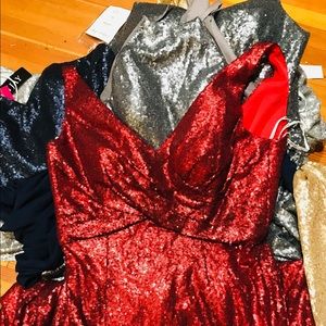 RED Bari jay v neck sequined dress and more.